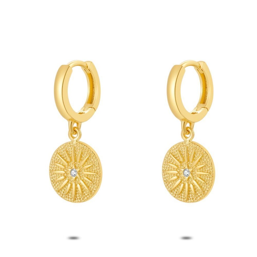 Women Twice As Nice | 18Ct Gold Plated Silver Earrings, Hoops, Round, Sun