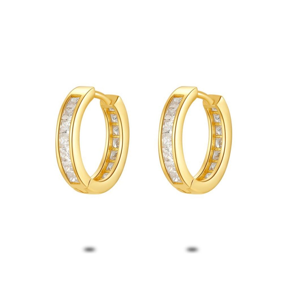 Women Twice As Nice | 18Ct Gold Plated Silver Earrings, Zirconia, 16 Mm