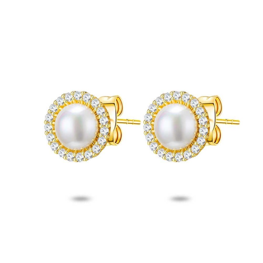 Women Twice As Nice | 18Ct Gold Plated Silver Earrings, Pearl And Zirkonia