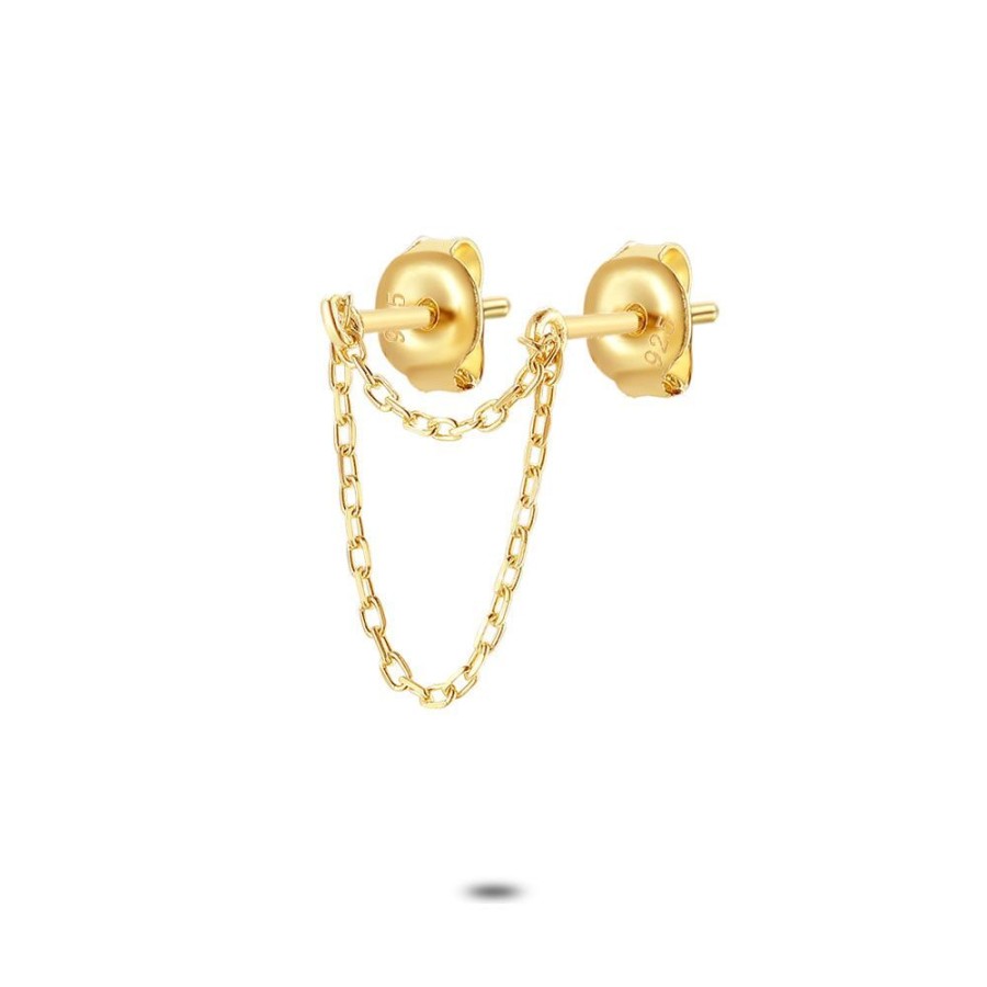 Women Twice As Nice | Earring Per Piece In 18Ct Gold-Plated Silver, Double Chain, 2 Clasps