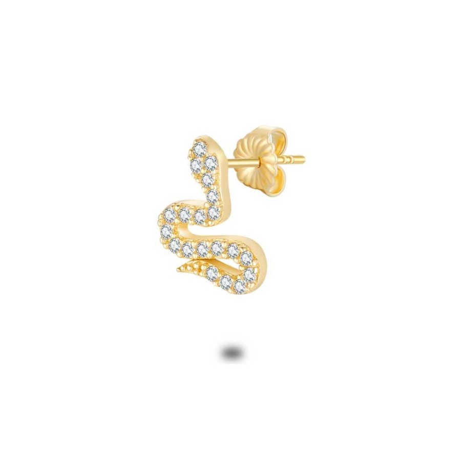 Women Twice As Nice | Earring Per Piece In 18Ct Gold Plated Silver, Snake With White Zirconia