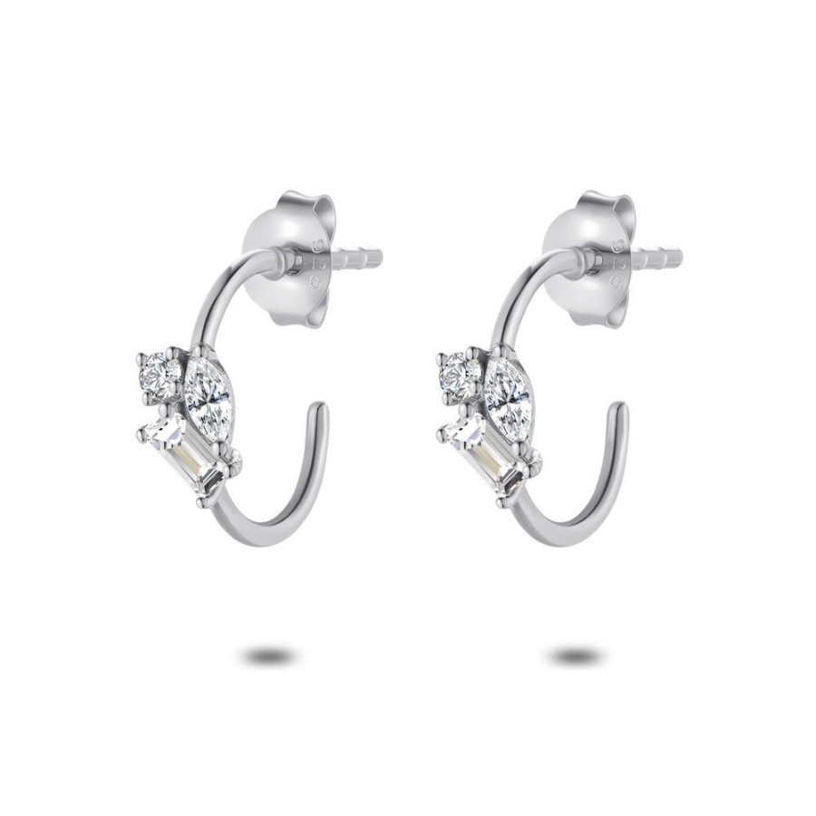 Women Twice As Nice | Silver Earrings, Open Hoops, 3 Different Zirconia