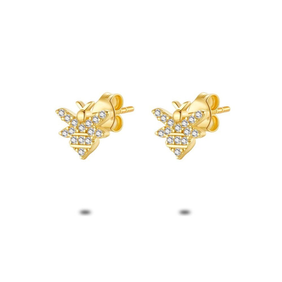 Women Twice As Nice | 18Ct Gold Plated Silver Earrings, Bee With Zirconia