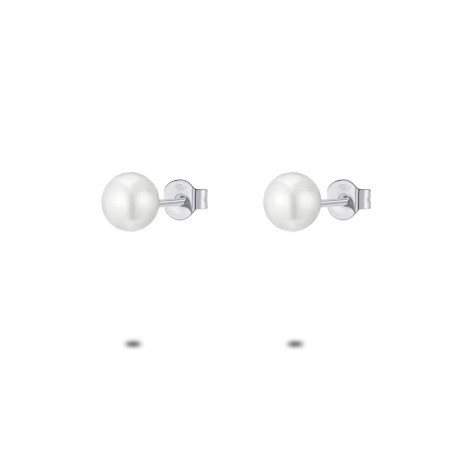 Women Twice As Nice | Silver Earrings, Pearl, 6 Mm