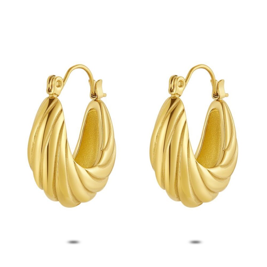 Women Twice As Nice | Gold Coloured Stainless Steel Earrings, Oval Earring, Striped