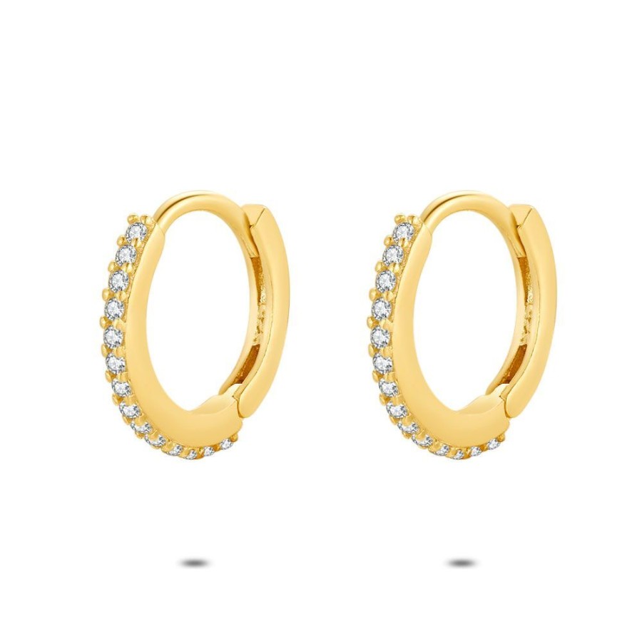 Women Twice As Nice | 18Ct Gold Plated Silver Earrings, Hoops, Zirkonia, 14 Mm