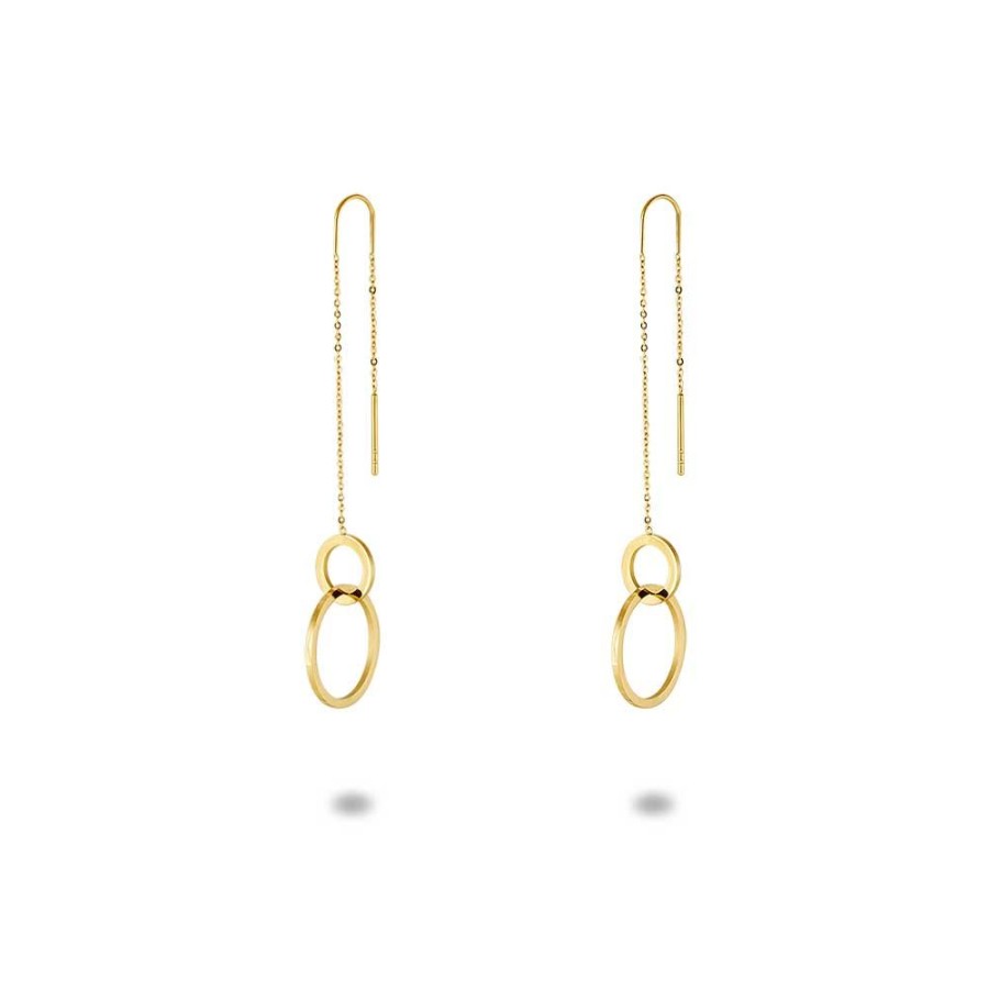 Women Twice As Nice | Gold Coloured Stainless Steel Earrings, 2 Intertwined Circles