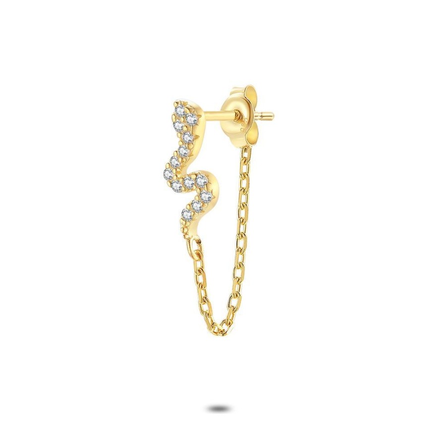 Women Twice As Nice | Earring Per Piece In 18Ct Gold-Plated Silver, Snake With Zirconia, Chain