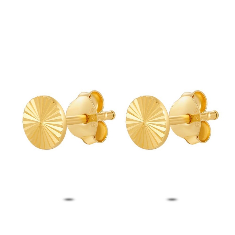 Women Twice As Nice | 18Ct Gold Plated Silver Earrings, Round, Chiseled, 7 Mm