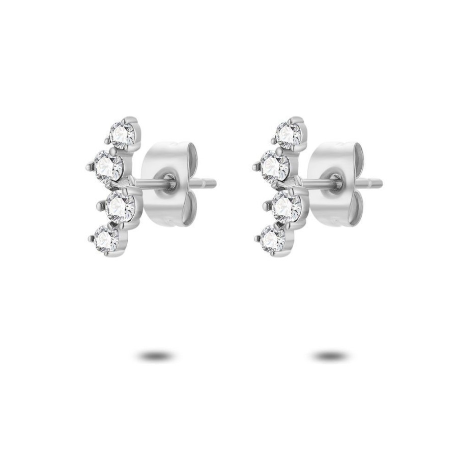 Women Twice As Nice | Stainless Steel Earrings, 4 White Zirconia