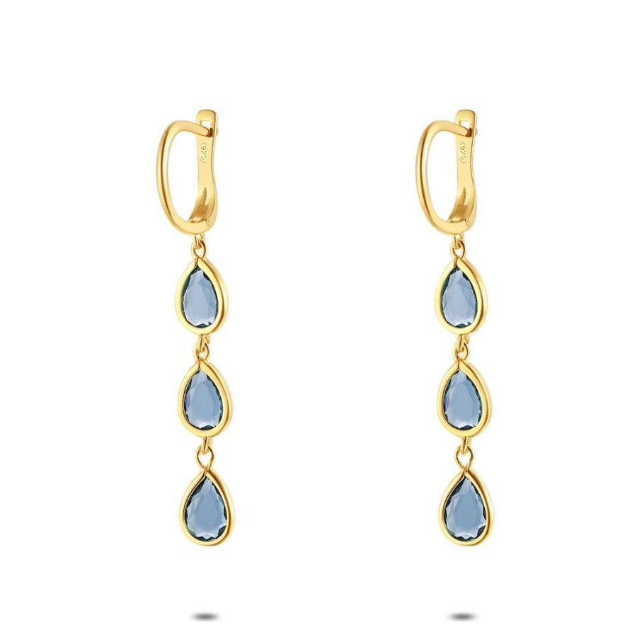 Women Twice As Nice | Gold Coloured Stainless Steel Earrings, Grey Zirconia