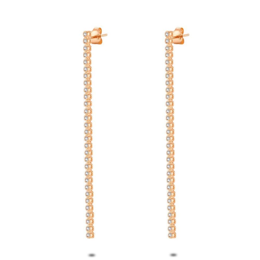 Women Twice As Nice | Rose Silver Hanging Earrings, Zirconia, 7 Cm