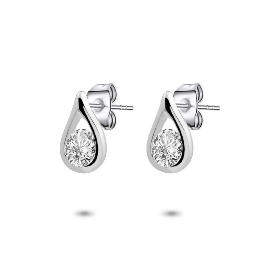 Women Twice As Nice | Silver Earrings, Open Drop, 1 Zirconia