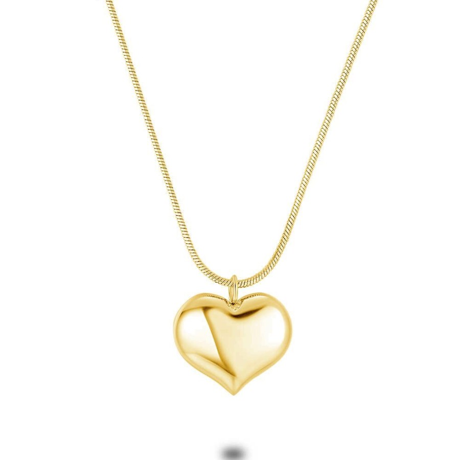 Women Twice As Nice | Gold Coloured Stainless Steel Necklace, Heart 15 Mm