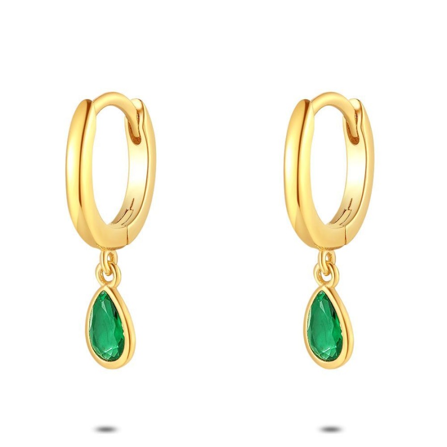 Women Twice As Nice | 18Ct Gold Plated Silver Earrings, Green Drop