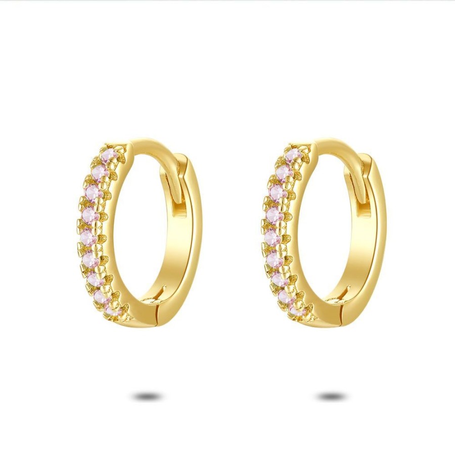 Women Twice As Nice | 18Ct Gold Plated Silver Earrings, Earring, Pink Zirconia