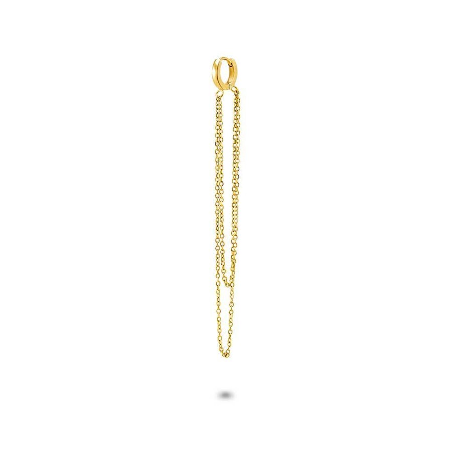 Women Twice As Nice | Gold Coloured Stainless Steel Earrings, Hoop, Double Chain