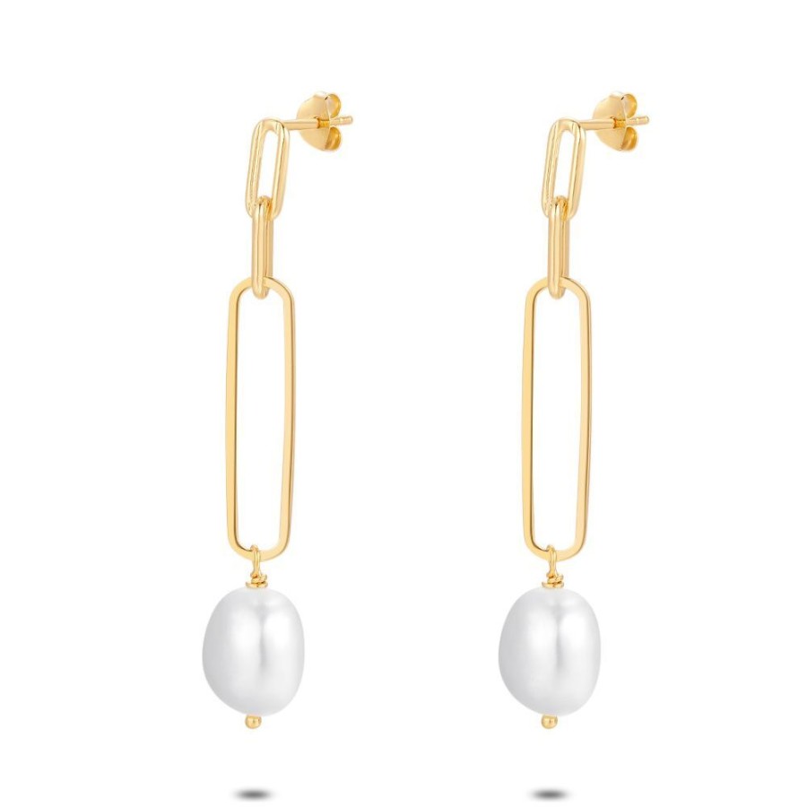 Women Twice As Nice | Silver Earrings, Three Links, Pearl