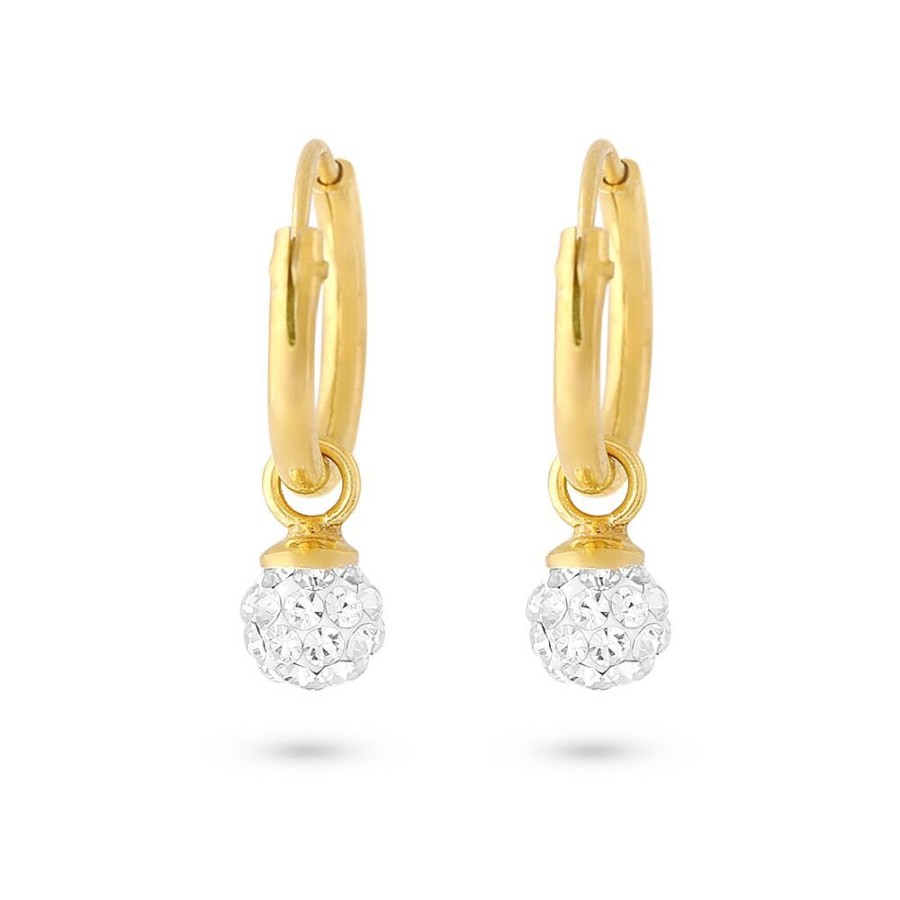 Women Twice As Nice | 18Ct Gold Plated Silver Earrings, Hoop Earrings, Ball With Crystals