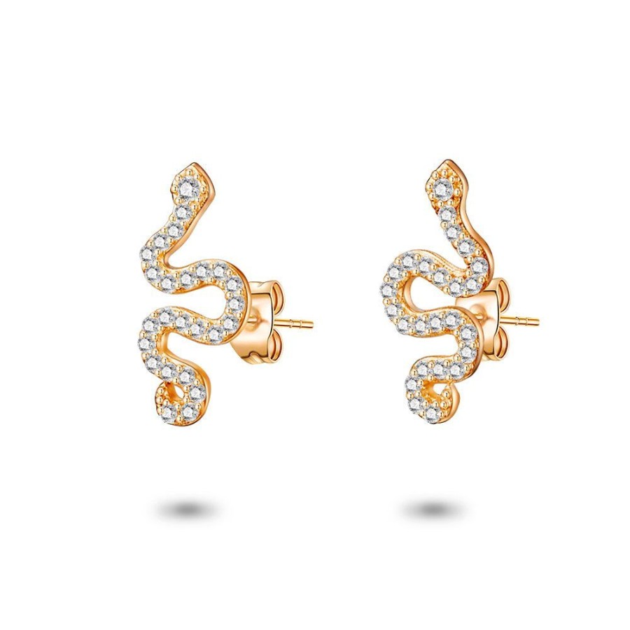 Women Twice As Nice | Rose Silver Earrings, Snake With White Zirconia