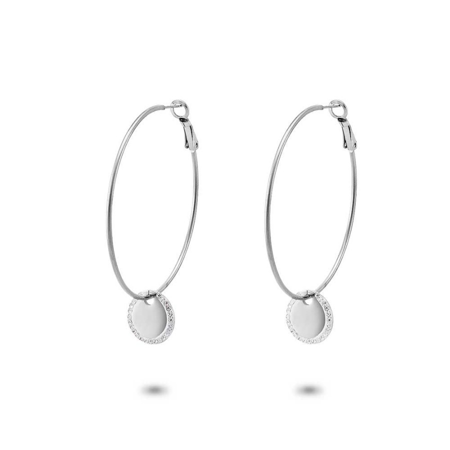 Women Twice As Nice | Stainless Steel Earrings, Large Hoop Earrings, Round With Crystals