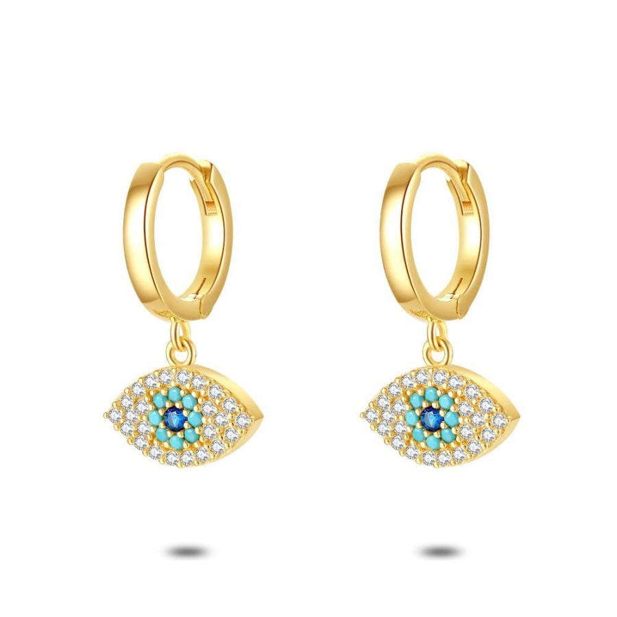 Women Twice As Nice | 18Ct Gold Plated Silver Earrings, Hoop, Eye, Zirconia