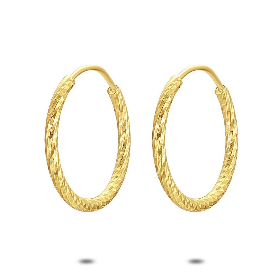 Women Twice As Nice | 18Ct Gold Plated Silver Earrings, Chiseled Earring, 15 Mm