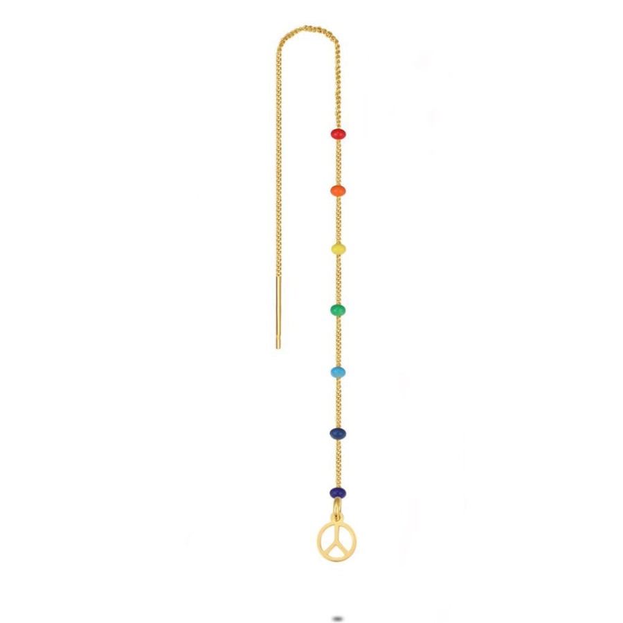 Women Twice As Nice | Earring Per Piece In 18Ct Gold Plated Silver, Peace, Thin Gourmet, Multi Colored Enamel