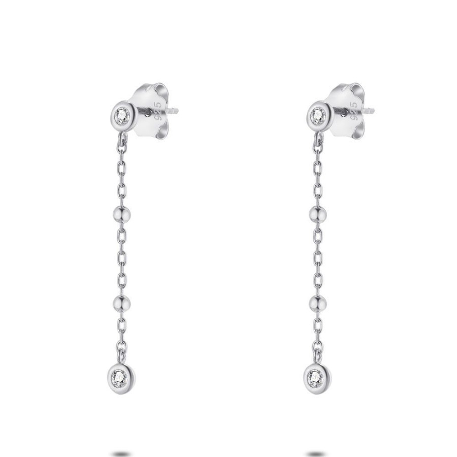 Women Twice As Nice | Silver Earrings, Chain With 1 Sphere And 1 White Zirconia