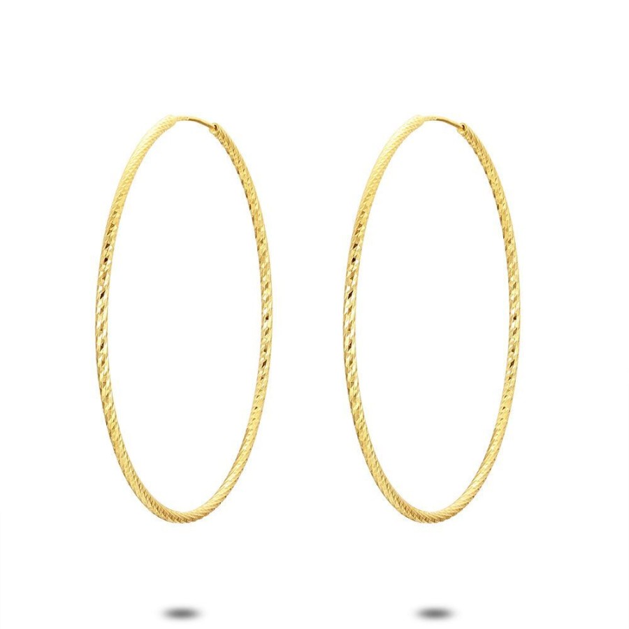 Women Twice As Nice | 18Ct Gold Plated Silver Earrings, Chiseled Earring, 48 Mm