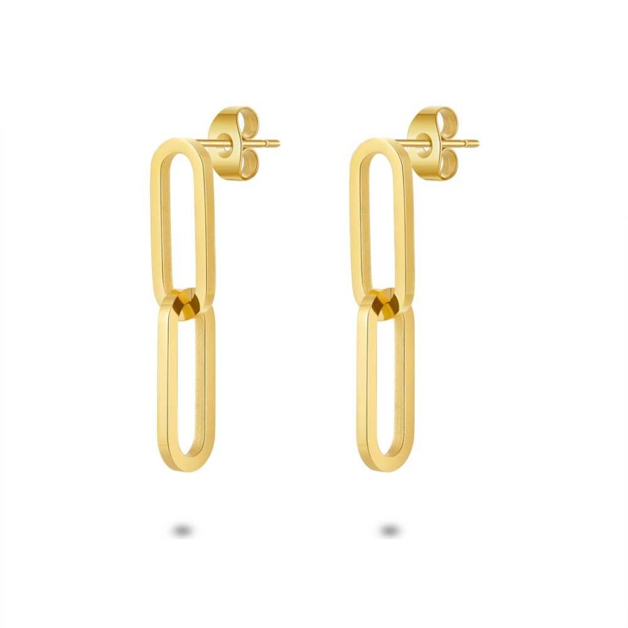 Women Twice As Nice | Gold Coloured Stainless Steel Earrings, 2 Intertwined Ovals