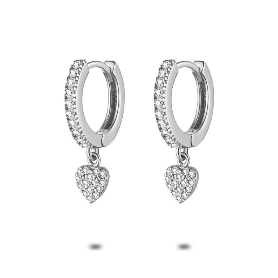 Women Twice As Nice | Silver Earrings, Hoop Earrings With Zirconia, Heart