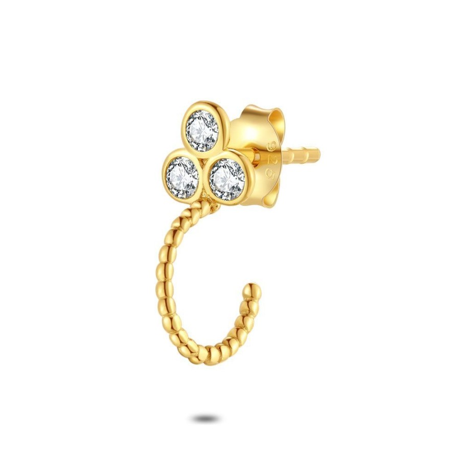 Women Twice As Nice | Earring Per Piece In 18Ct Gold Plated Silver, 3 Zirconia, Half Hoop