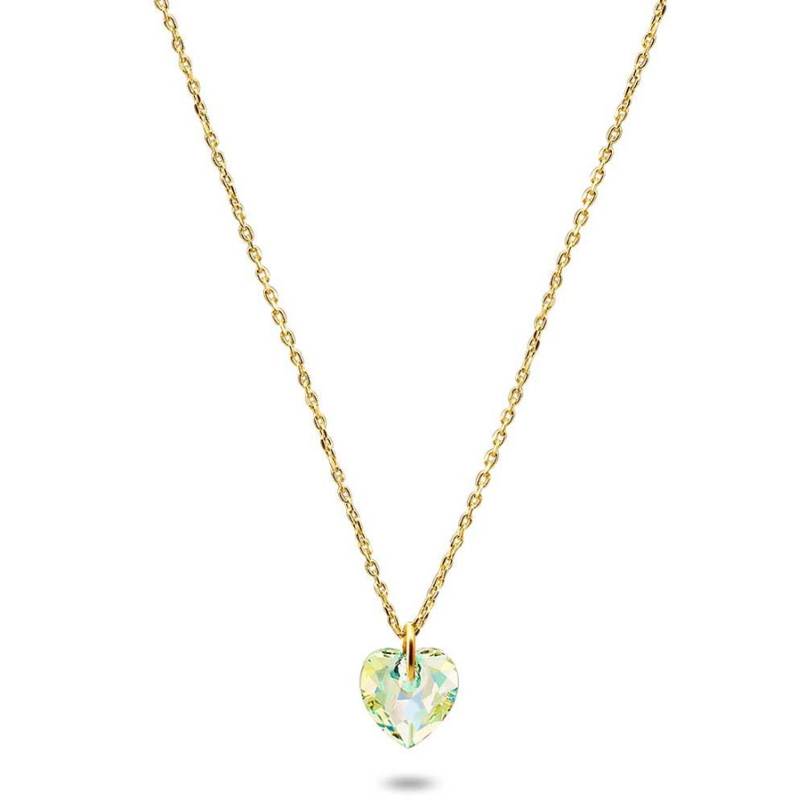 Women Twice As Nice | 18Ct Gold Plated Silver Necklace, Iridescent Heart, Crystal