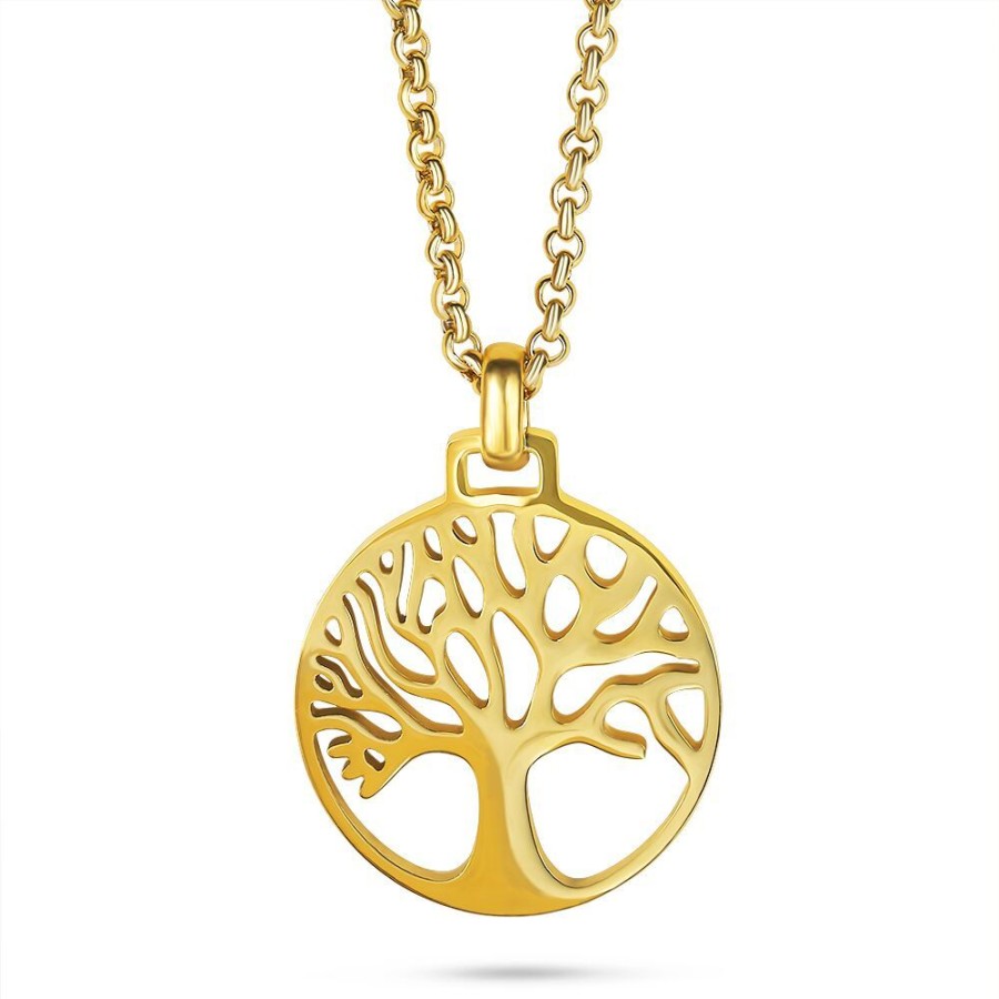 Women Twice As Nice | Gold-Colored Stainless Steel Necklace With Lifetree And Long Forcat