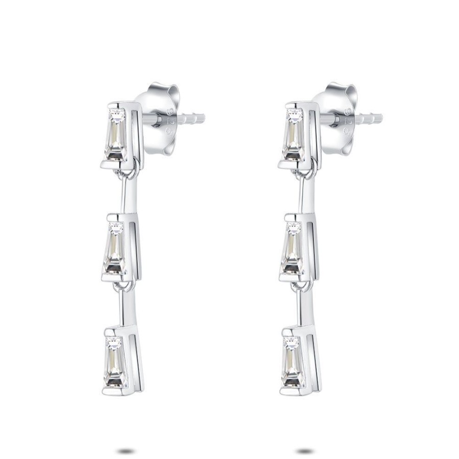 Women Twice As Nice | Earrings In Silver, 3 Zirconias, Trapezia