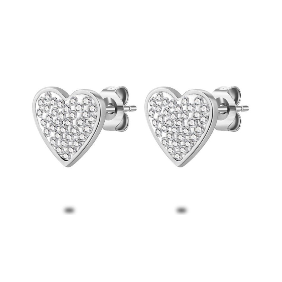 Women Twice As Nice | Stainless Steel Earrings, 1 Cm Heart, Crystals