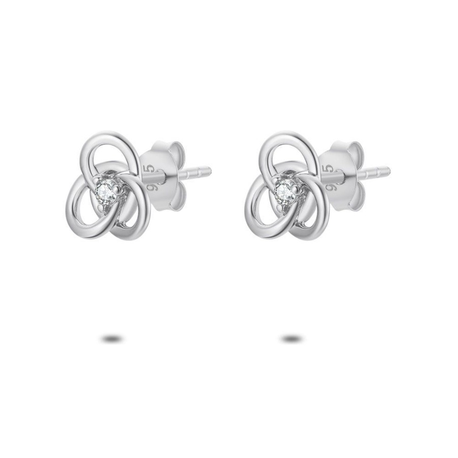 Women Twice As Nice | Silver Earrings, Open Flower,1 Zirconia