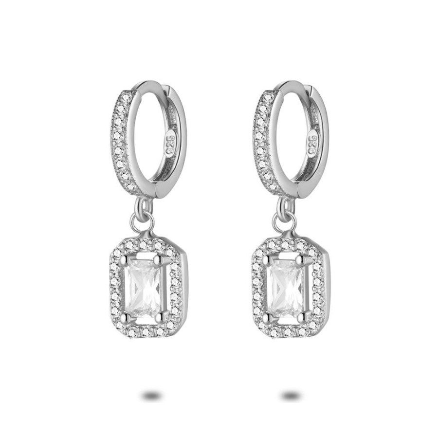 Women Twice As Nice | Silver Earrings, Hoop Earring With Zirconia, Emerald Shaped Zirconia