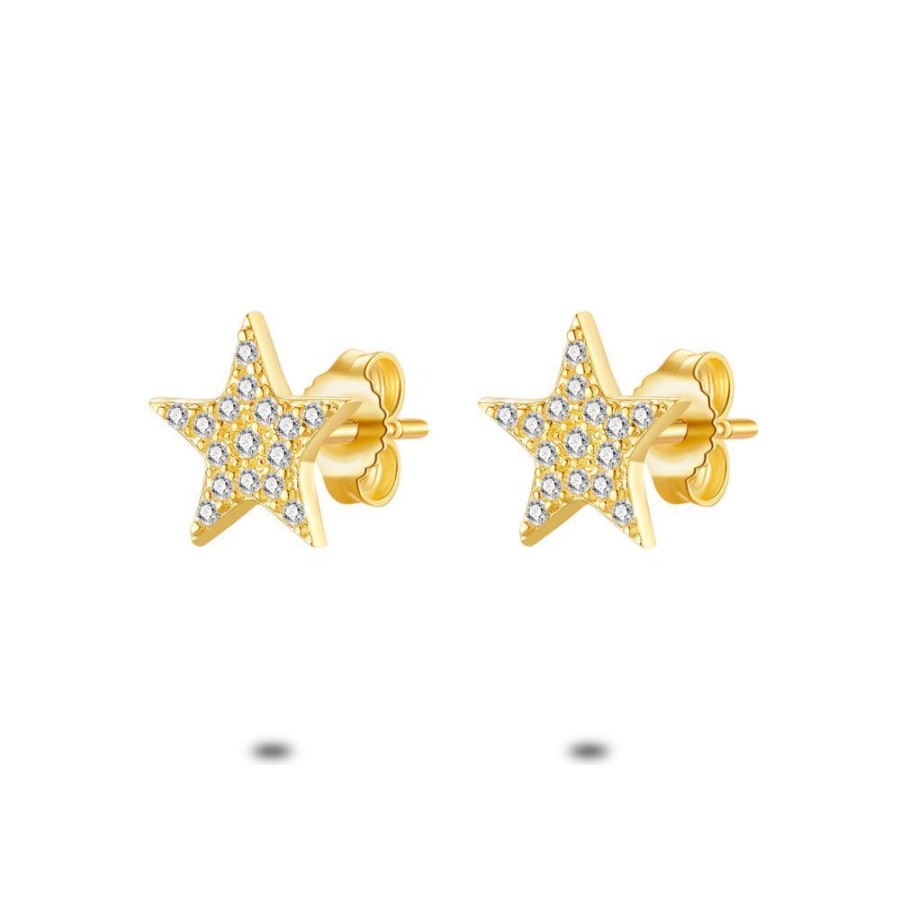 Women Twice As Nice | 18Ct Gold Plated Silver Earrings, Star With Zirconia