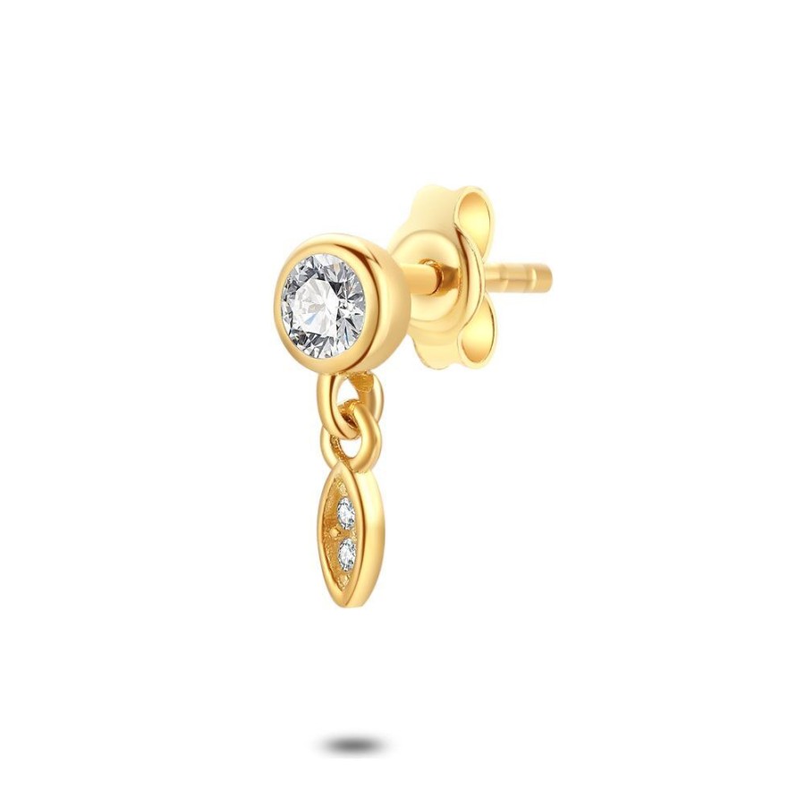 Women Twice As Nice | Earring Per Piece In 18Ct Gold-Plated Silver, Ellipse And Round, White Zirconia