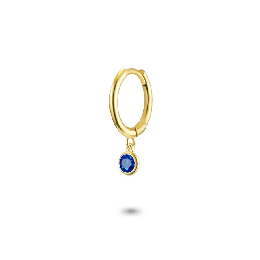 Women Twice As Nice | Earring Per Piece In 18Ct Gold Plated Silver, Hoop With Blue Zirconia