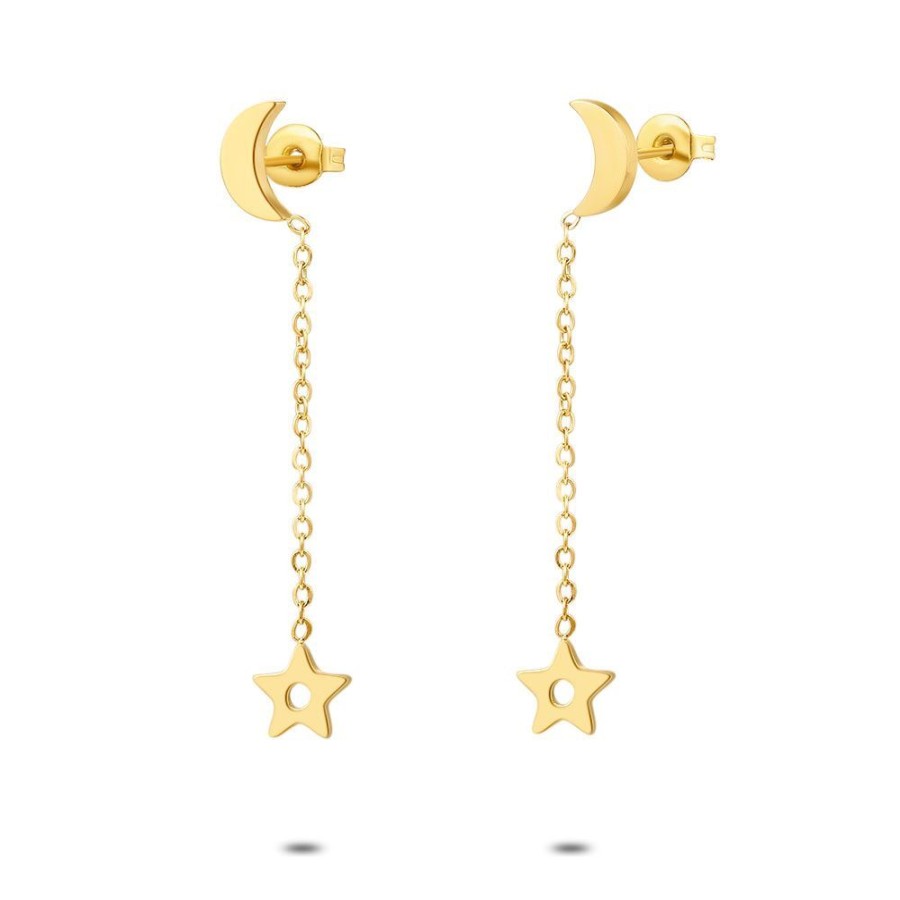 Women Twice As Nice | Gold Coloured Stainless Steel Earrings, Moon On Earring