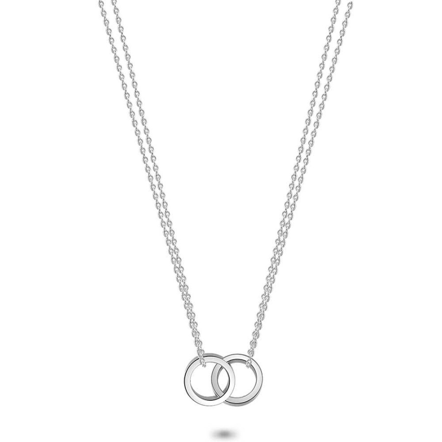 Women Twice As Nice | Stainless Steel Necklace, 2 Hoops Between 2 Chains