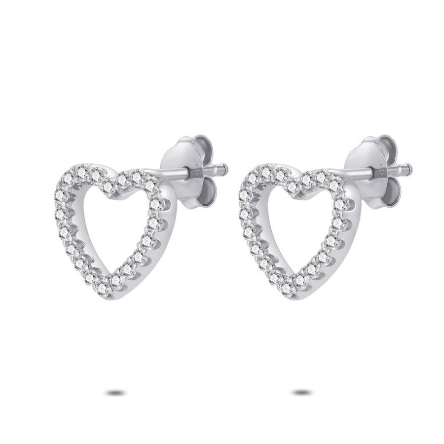 Women Twice As Nice | Silver Earrings, Open Heart, Zirconia