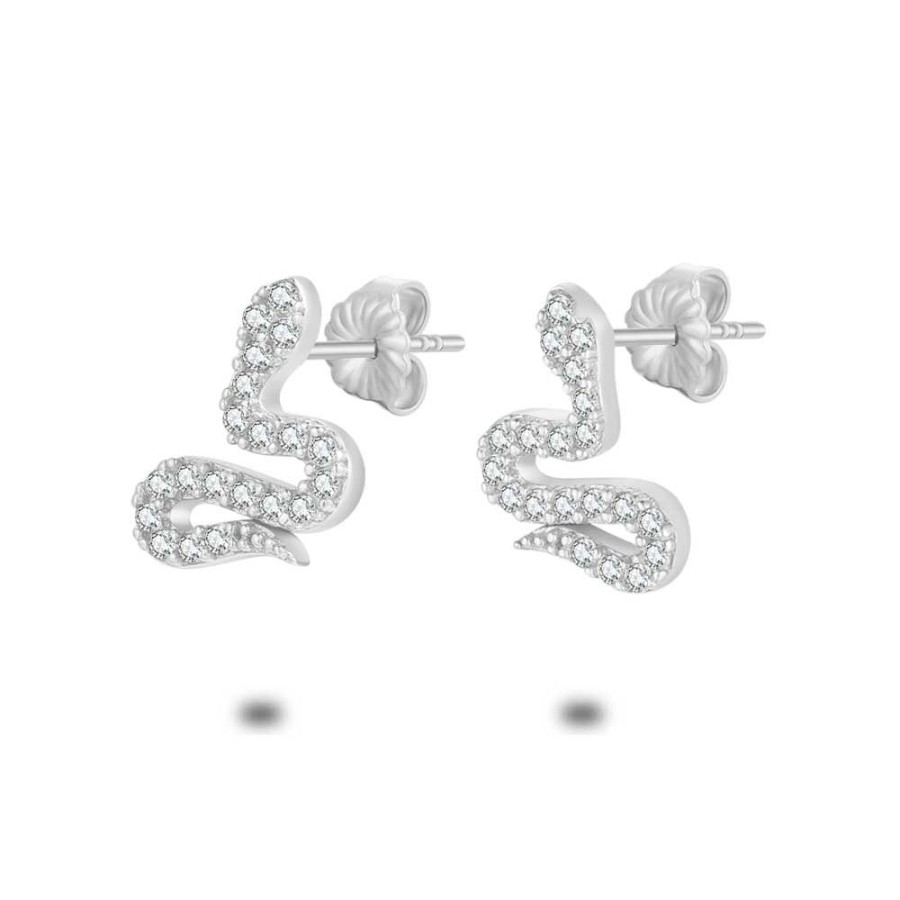 Women Twice As Nice | Silver Earrings, Snake, White Zirconia