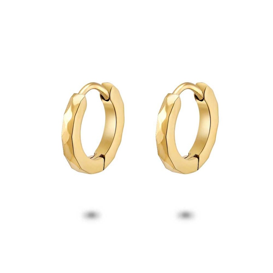 Women Twice As Nice | Gold Coloured Stainless Steel Earrings, Hoop Earring, Hammered