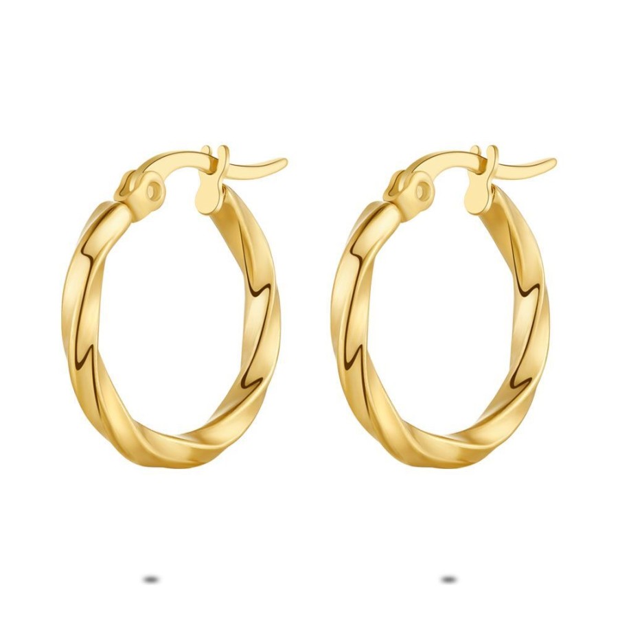 Women Twice As Nice | Gold Coloured Stainless Steel Earrings, Twisted Hoop Earring, 20 Mm