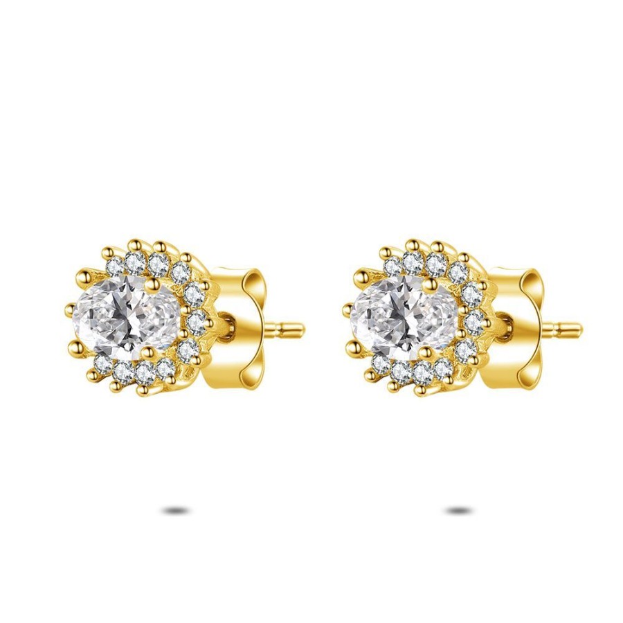 Women Twice As Nice | 18Ct Gold Plated Silver Earrings, Flower, Zirconia