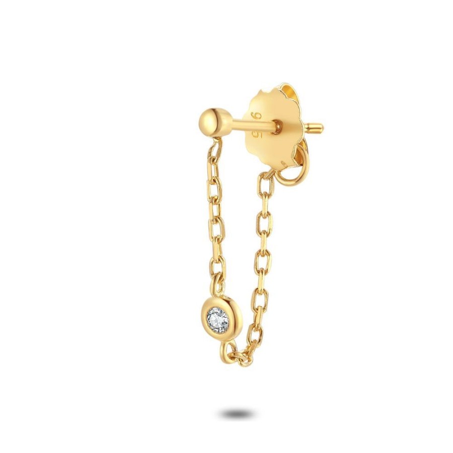 Women Twice As Nice | Earring Per Piece In 18Ct Gold-Plated Silver, Chain, 1 Zirconia